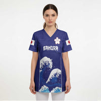 Japan Pacific Rugby Custom Scrub Top Go Sakura Japanese Wave Pattern - Polynesian Pride