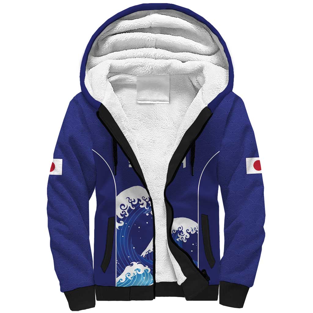 Japan Pacific Rugby Custom Sherpa Hoodie Go Sakura Japanese Wave Pattern