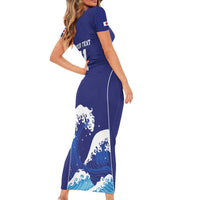 Japan Pacific Rugby Custom Short Sleeve Bodycon Dress Go Sakura Japanese Wave Pattern