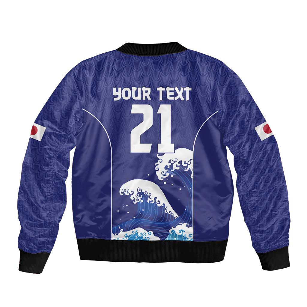 Japan Pacific Rugby Custom Sleeve Zip Bomber Jacket Go Sakura Japanese Wave Pattern