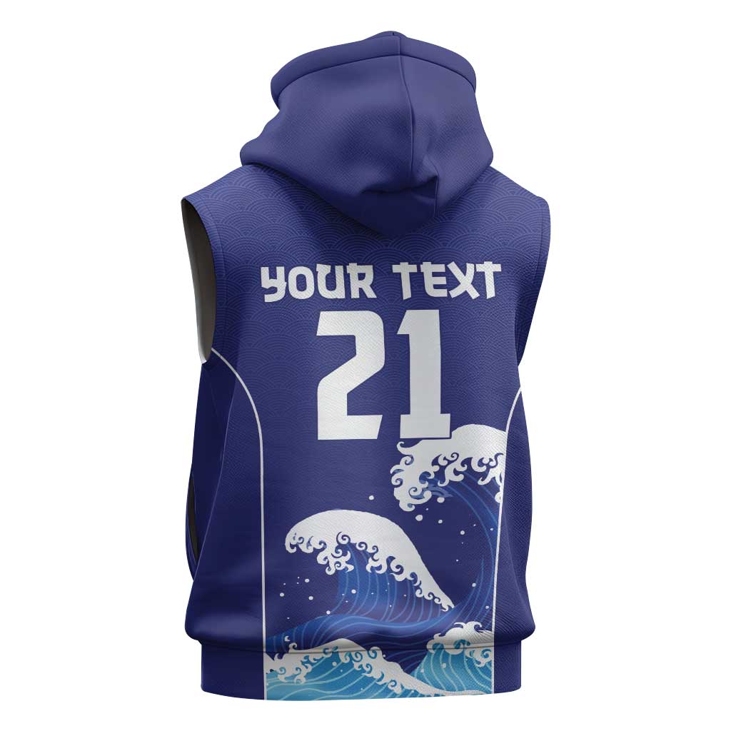 Japan Pacific Rugby Custom Sleeveless Hoodie Go Sakura Japanese Wave Pattern - Polynesian Pride