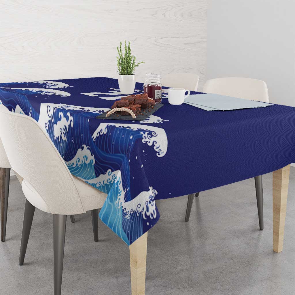 Japan Pacific Rugby Custom Tablecloth Go Sakura Japanese Wave Pattern