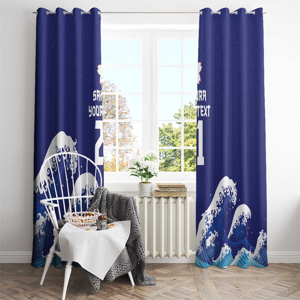 Japan Pacific Rugby Custom Window Curtain Go Sakura Japanese Wave Pattern