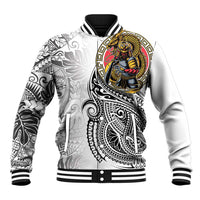 Japanese Samurai Warrior Baseball Jacket White Polynesian Tattoo Style