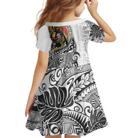 Japanese Samurai Warrior Family Matching Long Sleeve Bodycon Dress and Hawaiian Shirt White Polynesian Tattoo Style
