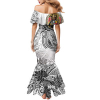 Japanese Samurai Warrior Family Matching Mermaid Dress and Hawaiian Shirt White Polynesian Tattoo Style