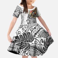 Japanese Samurai Warrior Family Matching Summer Maxi Dress and Hawaiian Shirt White Polynesian Tattoo Style