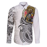 Japanese Samurai Warrior Family Matching Summer Maxi Dress and Hawaiian Shirt White Polynesian Tattoo Style
