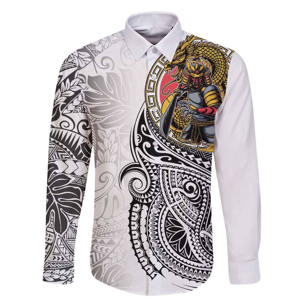 Japanese Samurai Warrior Family Matching Tank Maxi Dress and Hawaiian Shirt White Polynesian Tattoo Style