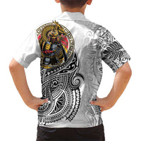 Japanese Samurai Warrior Hawaiian Shirt White Polynesian Tattoo Style