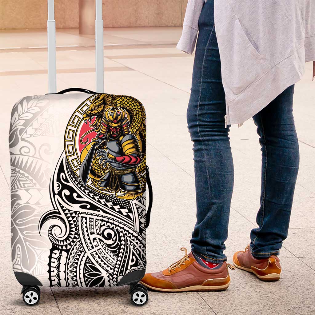 Japanese Samurai Warrior Luggage Cover White Polynesian Tattoo Style