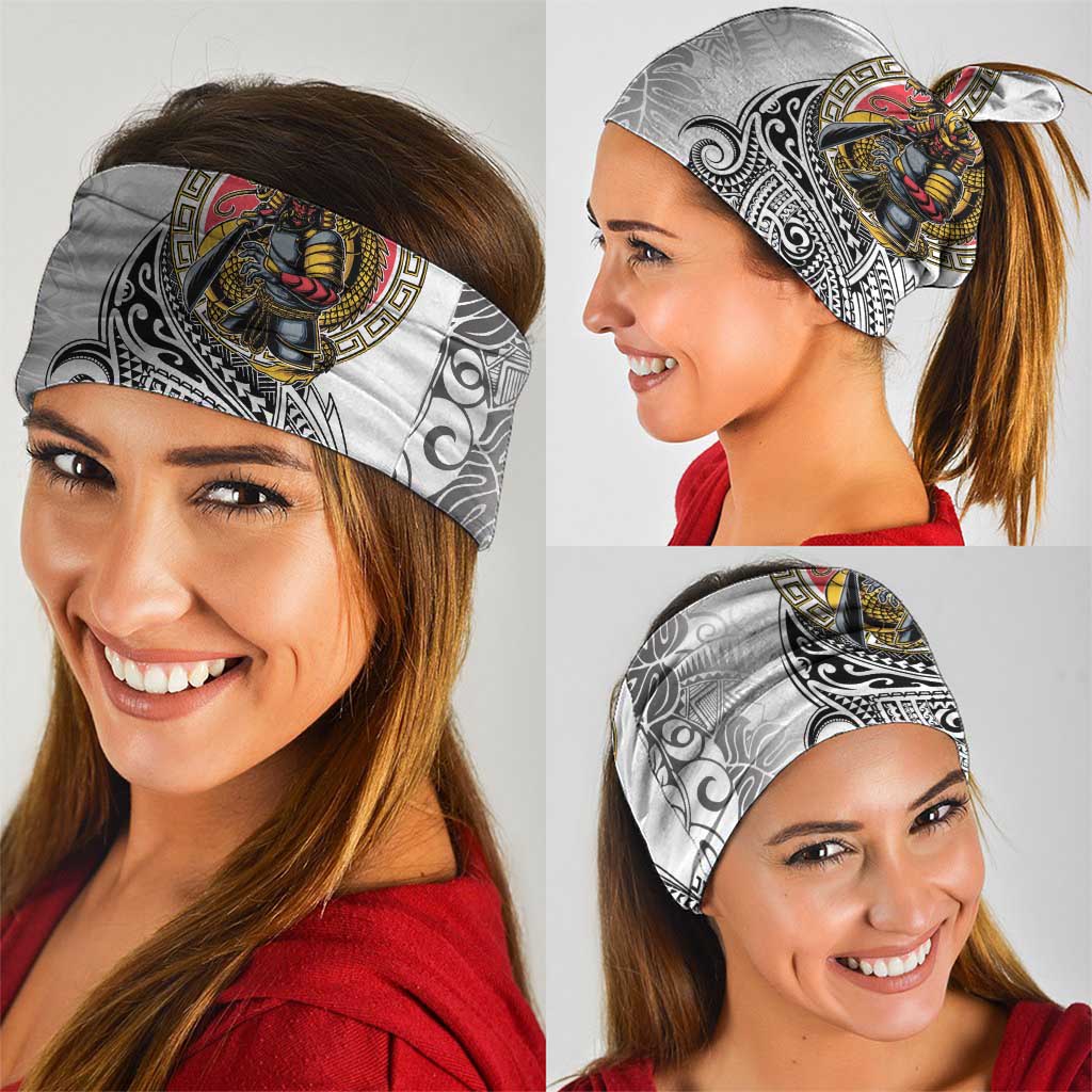 Japanese Samurai Warrior Neck Gaiter White Polynesian Tattoo Style - Polynesian Pride