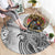 Japanese Samurai Warrior Round Carpet White Polynesian Tattoo Style