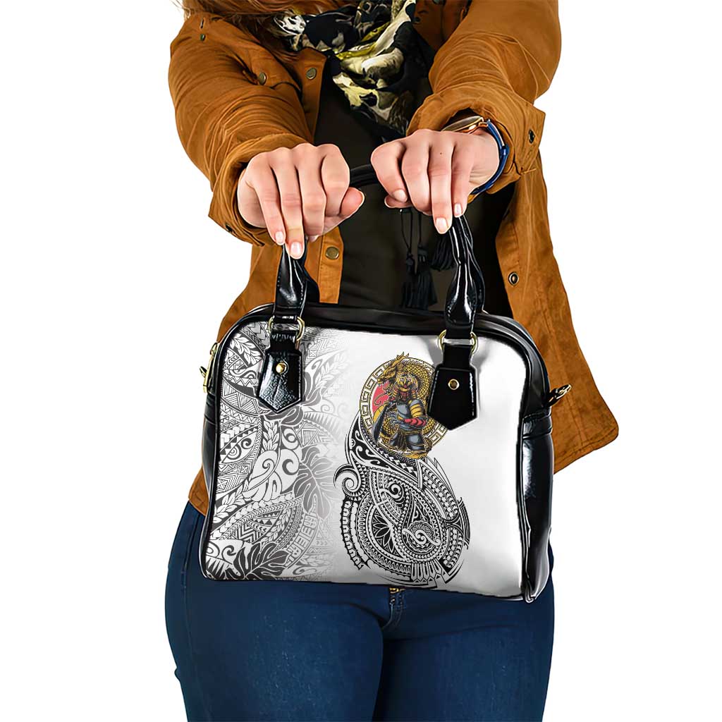 Japanese Samurai Warrior Shoulder Handbag White Polynesian Tattoo Style