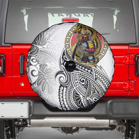 Japanese Samurai Warrior Spare Tire Cover White Polynesian Tattoo Style LT9 - Polynesian Pride