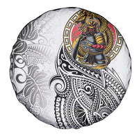 Japanese Samurai Warrior Spare Tire Cover White Polynesian Tattoo Style LT9 - Polynesian Pride