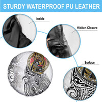 Japanese Samurai Warrior Spare Tire Cover White Polynesian Tattoo Style LT9 - Polynesian Pride