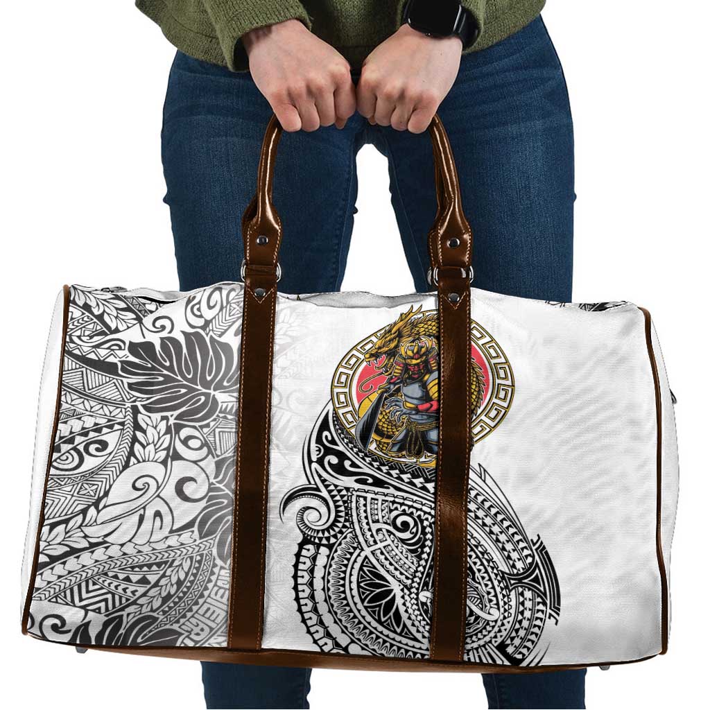 Japanese Samurai Warrior Travel Bag White Polynesian Tattoo Style - Polynesian Pride