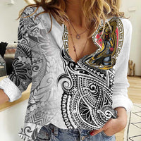 Japanese Samurai Warrior Women Casual Shirt White Polynesian Tattoo Style LT9 Female White - Polynesian Pride