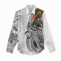 Japanese Samurai Warrior Women Casual Shirt White Polynesian Tattoo Style LT9 - Polynesian Pride