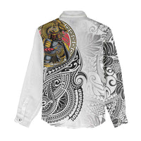 Japanese Samurai Warrior Women Casual Shirt White Polynesian Tattoo Style LT9 - Polynesian Pride