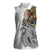 Japanese Samurai Warrior Women Sleeveless Polo Shirt White Polynesian Tattoo Style