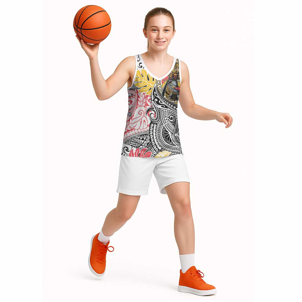 Japanese Samurai Warrior Basketball Jersey Colorful Polynesian Tattoo Style - Polynesian Pride