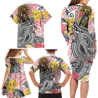 Japanese Samurai Warrior Family Matching Long Sleeve Bodycon Dress and Hawaiian Shirt Colorful Polynesian Tattoo Style LT9 - Polynesian Pride
