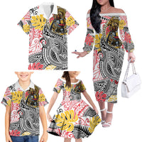 Japanese Samurai Warrior Family Matching Off The Shoulder Long Sleeve Dress and Hawaiian Shirt Colorful Polynesian Tattoo Style LT9 - Polynesian Pride