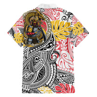 Japanese Samurai Warrior Family Matching Off The Shoulder Long Sleeve Dress and Hawaiian Shirt Colorful Polynesian Tattoo Style LT9 - Polynesian Pride