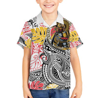 Japanese Samurai Warrior Family Matching Off The Shoulder Long Sleeve Dress and Hawaiian Shirt Colorful Polynesian Tattoo Style LT9 Son's Shirt White - Polynesian Pride