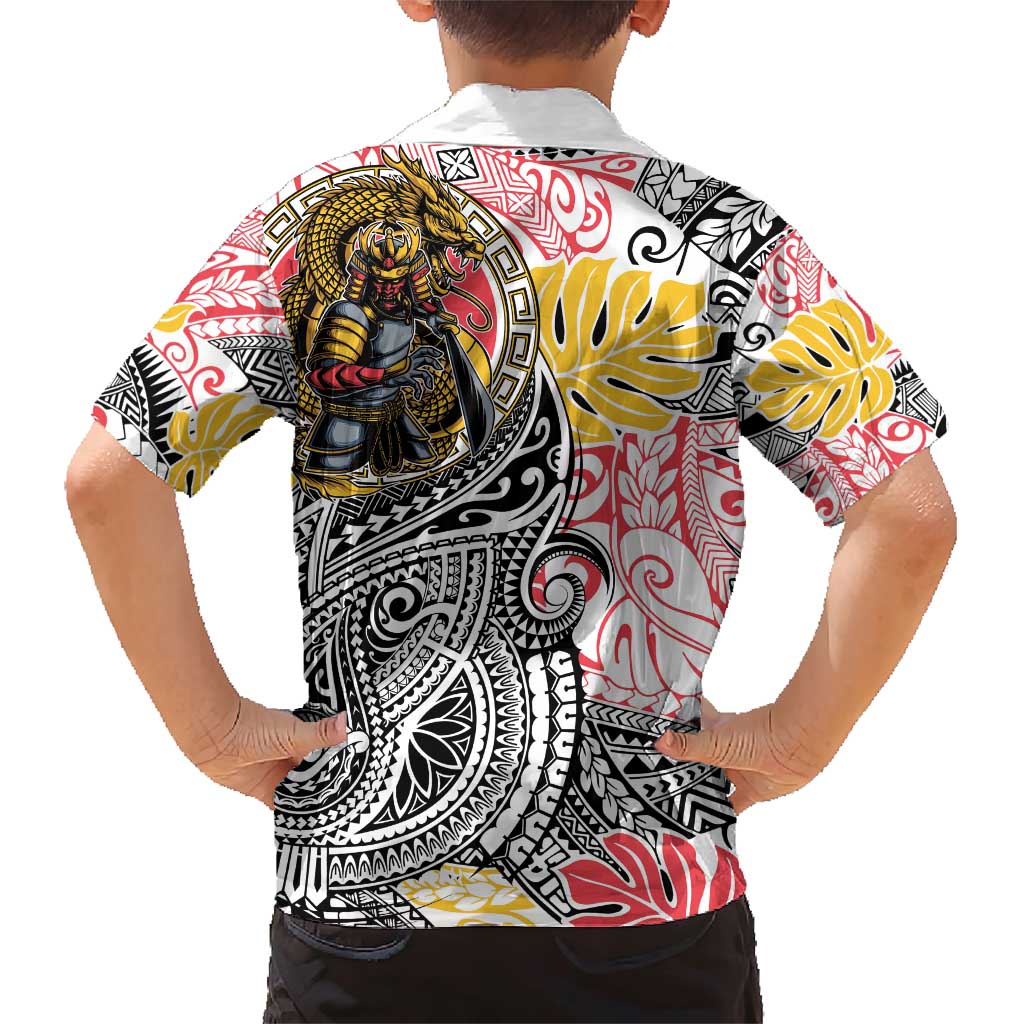 Japanese Samurai Warrior Family Matching Short Sleeve Bodycon Dress and Hawaiian Shirt Colorful Polynesian Tattoo Style LT9 - Polynesian Pride