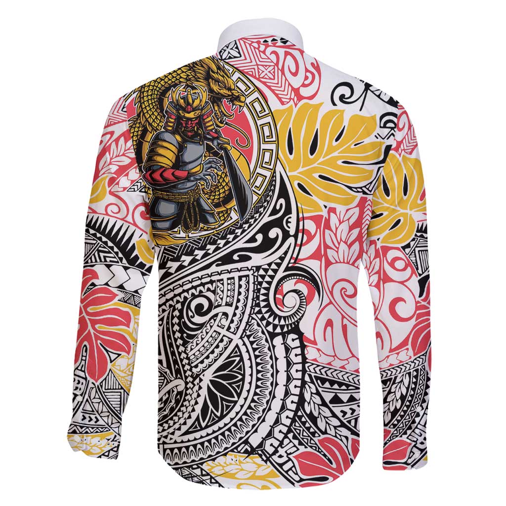 Japanese Samurai Warrior Family Matching Summer Maxi Dress and Hawaiian Shirt Colorful Polynesian Tattoo Style
