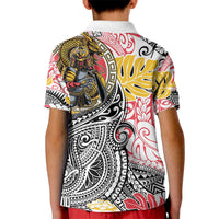 Japanese Samurai Warrior Kid Polo Shirt Colorful Polynesian Tattoo Style
