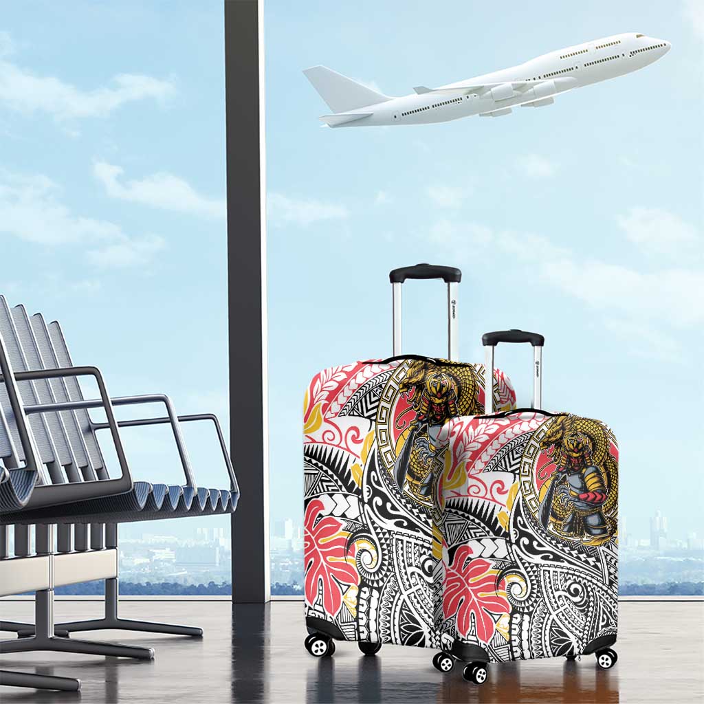 Japanese Samurai Warrior Luggage Cover Colorful Polynesian Tattoo Style