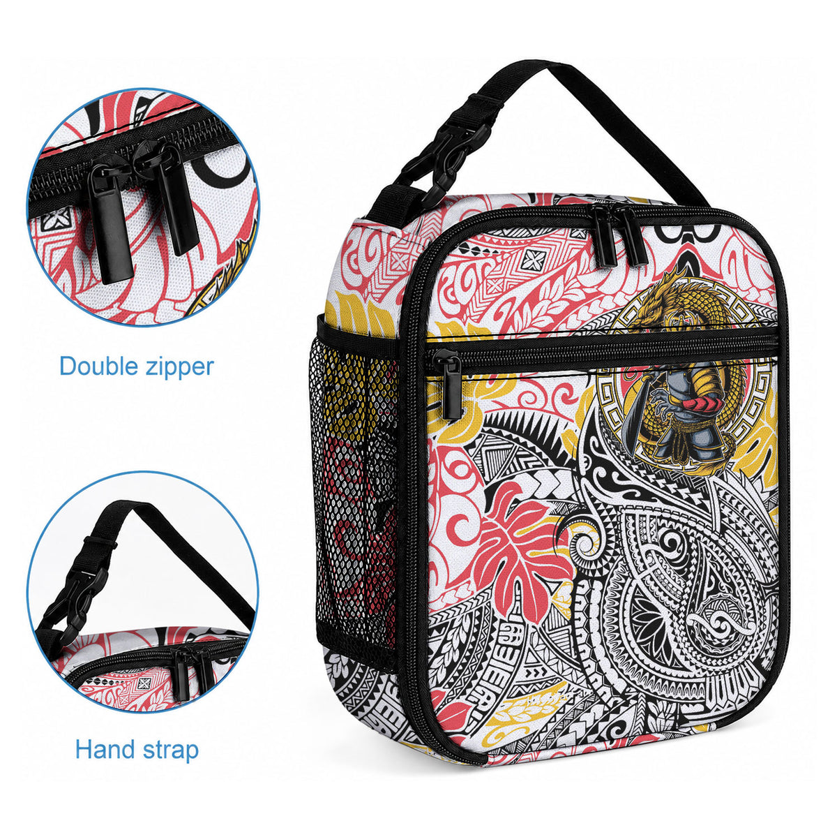Japanese Samurai Warrior Lunch Bag Colorful Polynesian Tattoo Style LT9 - Polynesian Pride