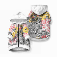 Japanese Samurai Warrior Pet Hoodie Colorful Polynesian Tattoo Style LT9 Zip-up White - Polynesian Pride