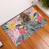 Japanese Samurai Warrior Rubber Doormat Colorful Polynesian Tattoo Style