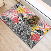 Japanese Samurai Warrior Rubber Doormat Colorful Polynesian Tattoo Style