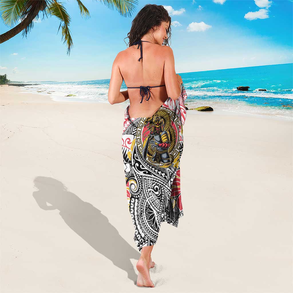 Japanese Samurai Warrior Sarong Colorful Polynesian Tattoo Style