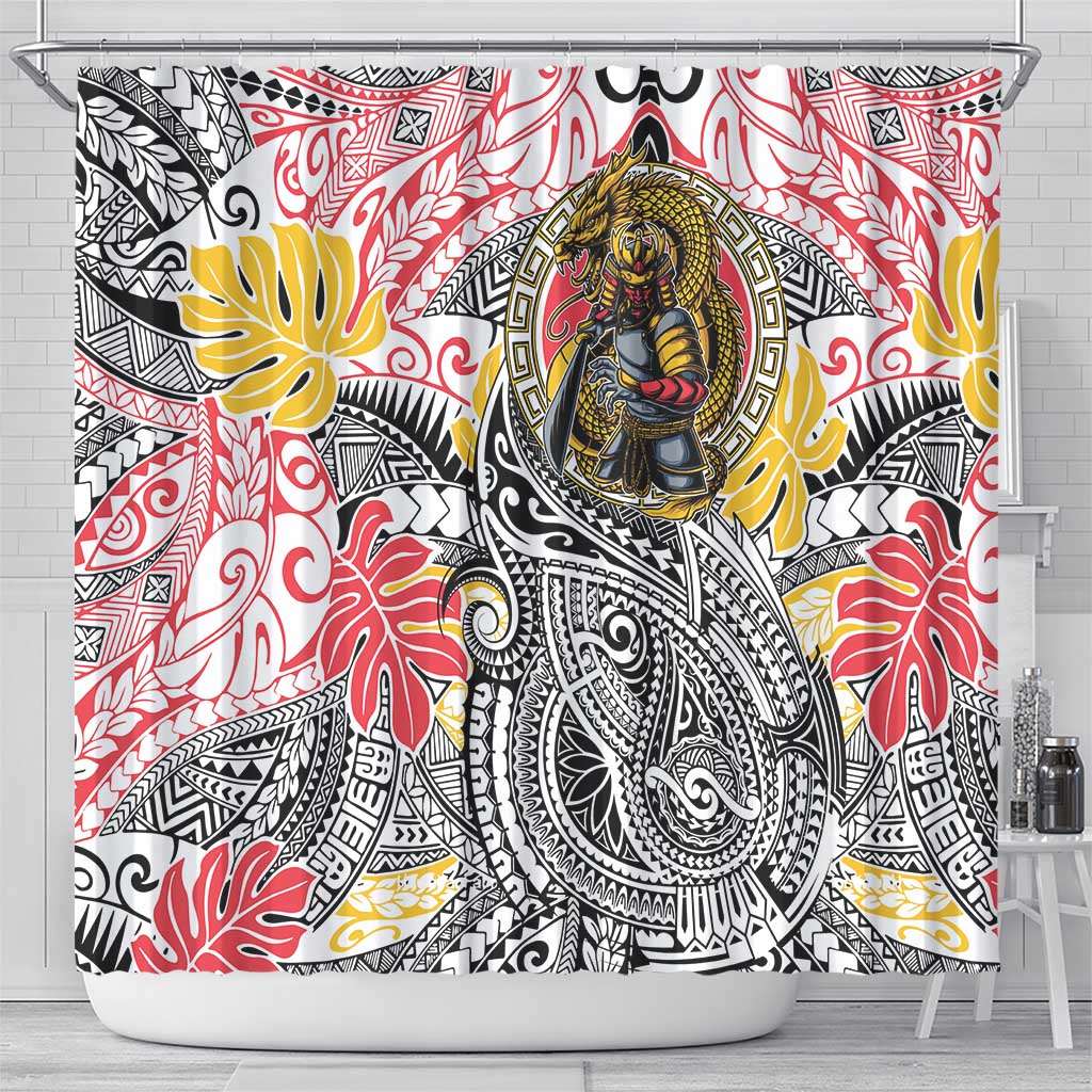Japanese Samurai Warrior Shower Curtain Colorful Polynesian Tattoo Style LT9 - Polynesian Pride