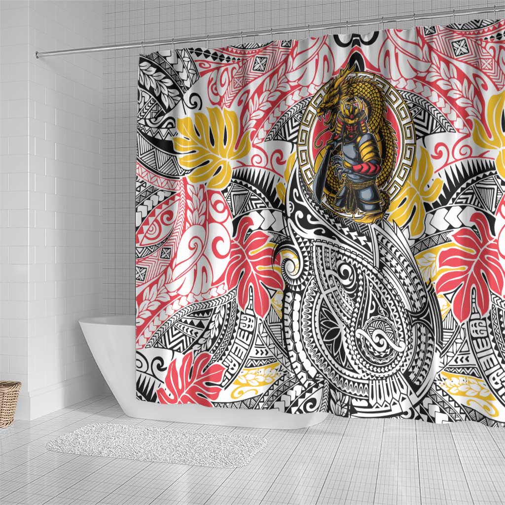 Japanese Samurai Warrior Shower Curtain Colorful Polynesian Tattoo Style LT9 - Polynesian Pride