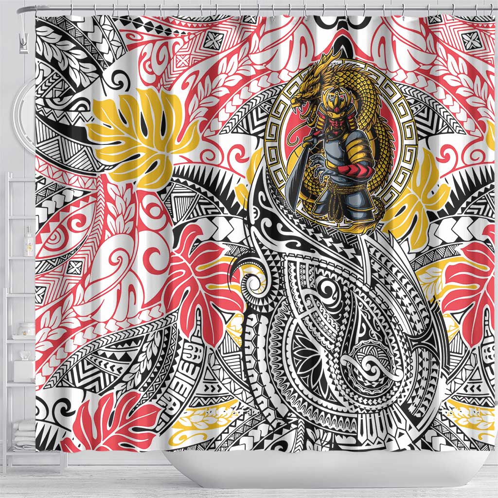 Japanese Samurai Warrior Shower Curtain Colorful Polynesian Tattoo Style LT9 - Polynesian Pride