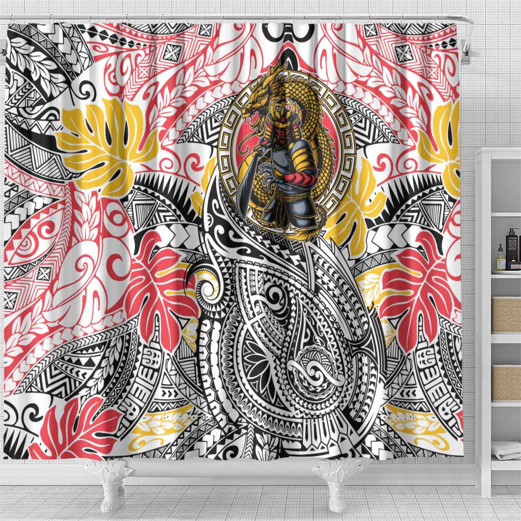 Japanese Samurai Warrior Shower Curtain Colorful Polynesian Tattoo Style LT9 - Polynesian Pride