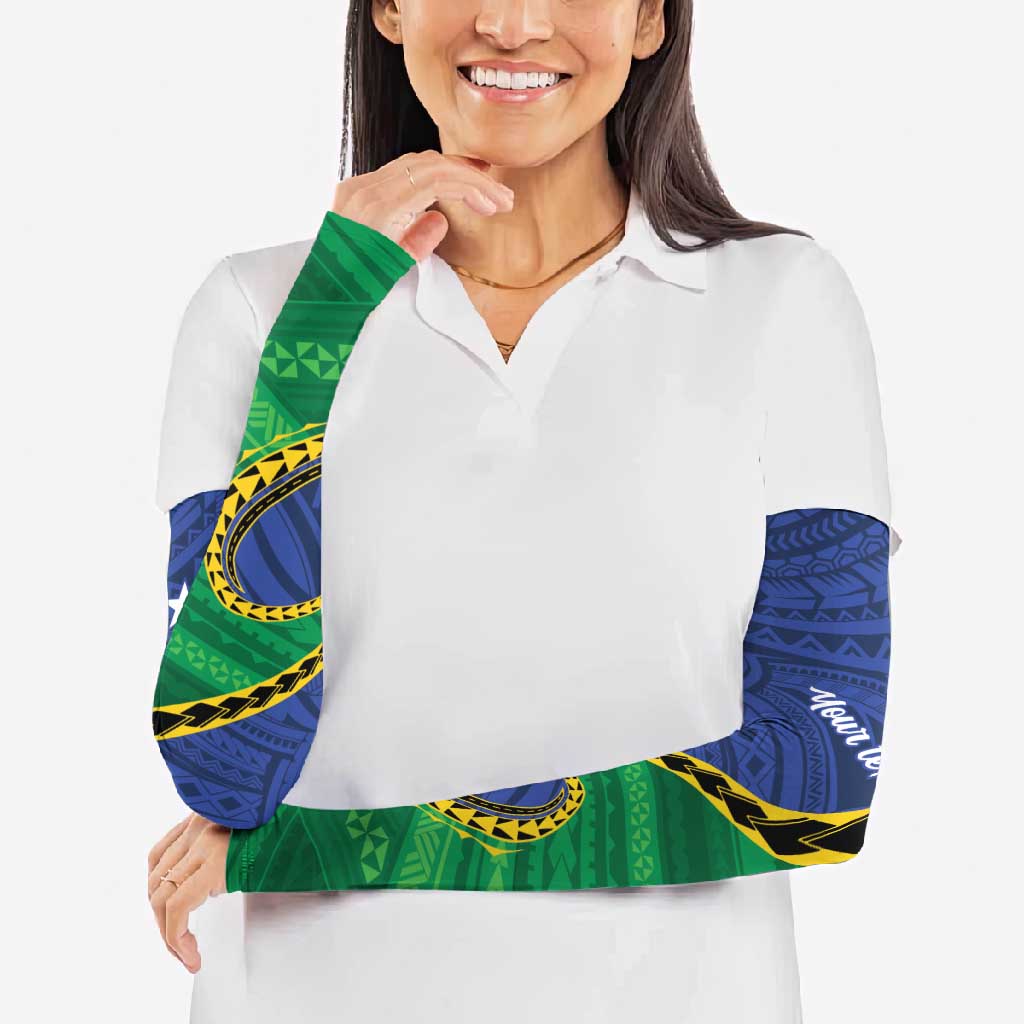 Solomon Islands Independence Day 1978 Personalised Arm Sleeves Polynesian Pattern with Flag Style - Polynesian Pride