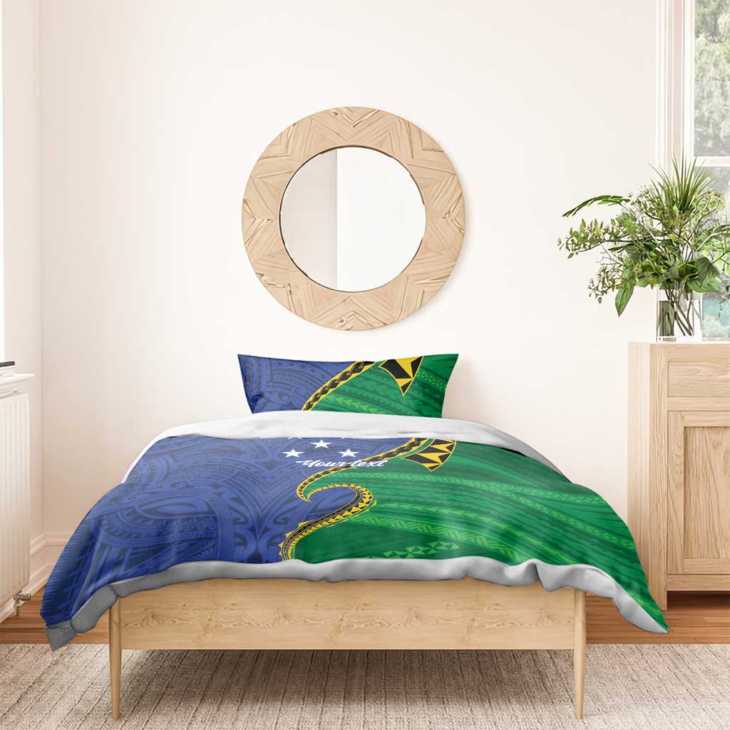 Solomon Islands Independence Day 1978 Personalised Bedding Set Polynesian Pattern with Flag Style