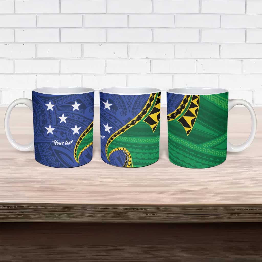 Solomon Islands Independence Day 1978 Personalised Ceramic Mug Polynesian Pattern with Flag Style - Polynesian Pride