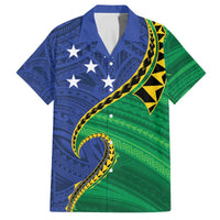 Solomon Islands Independence Day 1978 Personalised Family Matching Off The Shoulder Long Sleeve Dress and Hawaiian Shirt Polynesian Pattern with Flag Style