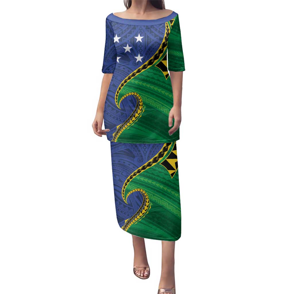 Solomon Islands Independence Day 1978 Personalised Family Matching Puletasi and Hawaiian Shirt Polynesian Pattern with Flag Style