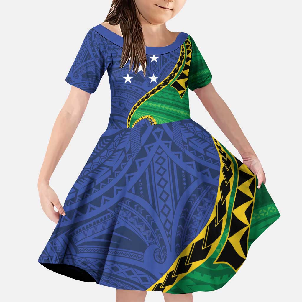 Solomon Islands Independence Day 1978 Personalised Family Matching Summer Maxi Dress and Hawaiian Shirt Polynesian Pattern with Flag Style